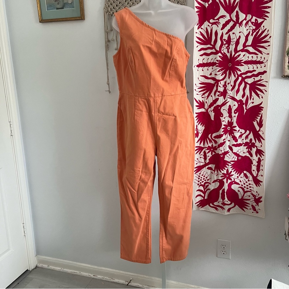 ASOS ORANGE DENIM JUMPSUIT SZ6 ONE SHOULDER NEVER WORN